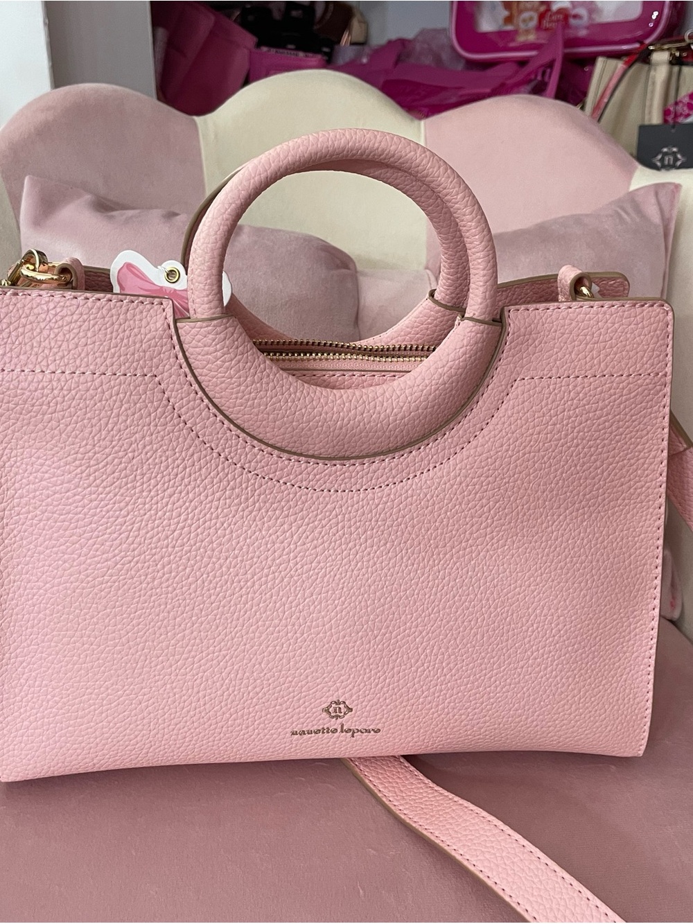 Nanette Lepore Pink Floral Appliqué Shoulder Bag - Picture 2 of 6